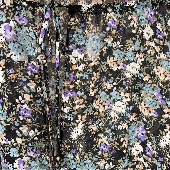 Free People Floral Blouse Bodysuit Deep Vneck Tie Neck Sz XS Intimately FP - Picture 6 of 15